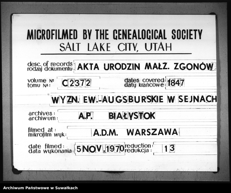 Obraz 15 z jednostki "Księga Duplikat do zapisywania Aktów Urodzenia, Zaślubienia i Zeyścia dla filiału Seyneńskiego Ewangelickiego na Rok 1847."