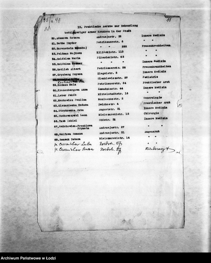 Obraz 14 z jednostki "Zdrowotność [M.in. zarządzenia dotyczące zdrowia ludności, zakładanie szpitali i ambulatoriów, walka z chorobami zakaźnymi, higiena getta, lekarze, inspektorzy sanitarni]"