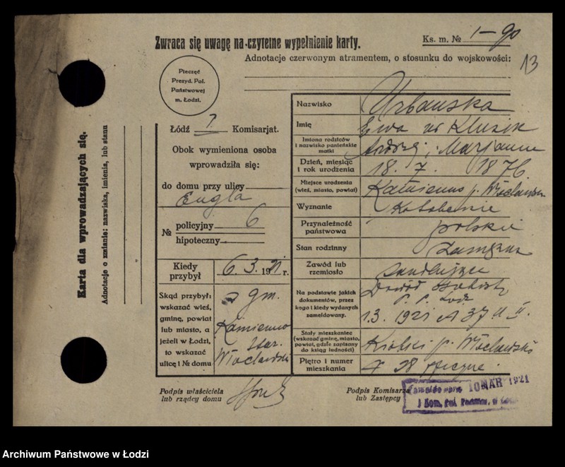 Obraz 15 z jednostki "[Spis ludności Łodzi] Urbańska - Użniak"