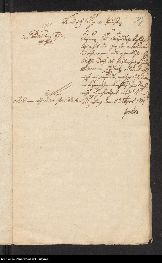 image.from.unit.number "In S. [Sachen] des Fähndrich Andreas von Zydowitz wegen seiner Abwesenheit"