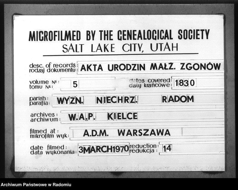 image.from.unit.number "Akta Stanu Cywilnego Wyzna[nia] Mojżeszowego Parafii Radom Urodzin, Małżeństwa i Zejścia z Roku 1830"