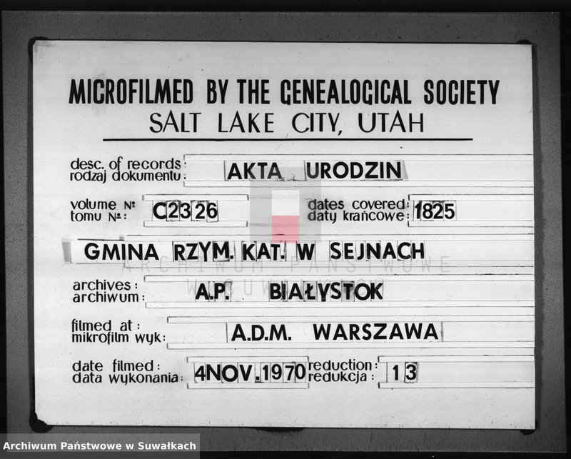 image.from.unit.number "Akta urodzonych gminy seyneńskiey w roku 1825."