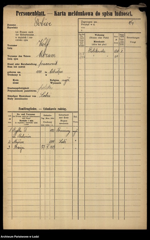 Obraz 16 z jednostki "[Spis ludności Łodzi] Tober - Tomański"