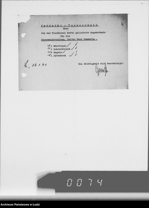 Obraz 8 z jednostki "[Zaświadczenia o zatrudnieniu i wykazy wydanych mebli biurowych dla oddziału osobowego]"