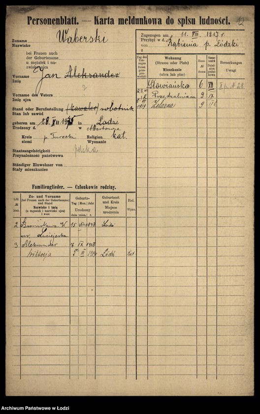 Obraz 14 z jednostki "[Spis ludności Łodzi] Wabdanowski - Wagman"
