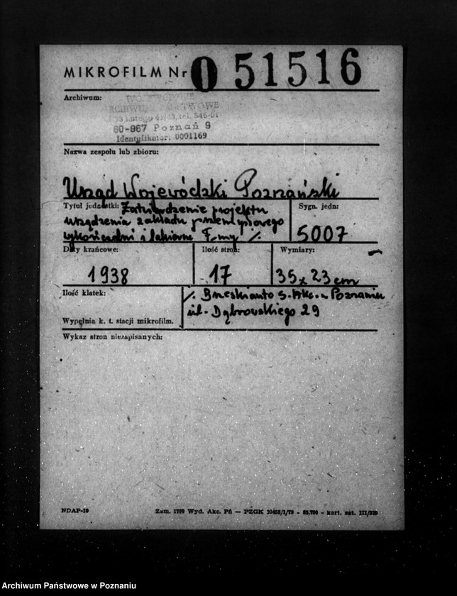 Obraz 2 z jednostki "Zatwierdzenie projektu urządzenia zakładu przemysłowego wykończalni i lakierni Firmy Brzeski - Auto S. Akcyjna W Poznaniu ul. Dąbrowskiego 29"