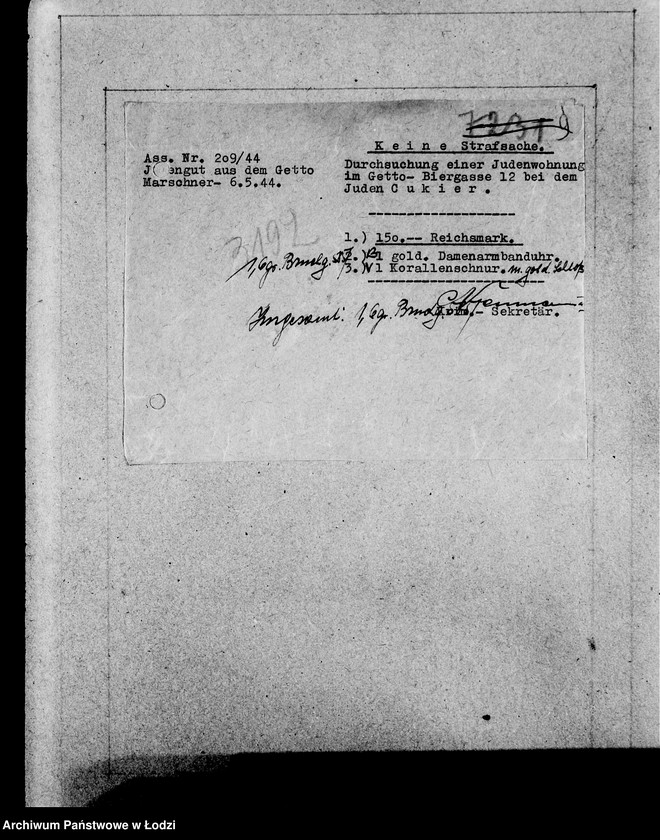 Obraz 13 z jednostki "Kripo 3000-3200 [Kartoteka skonfiskowanego majątku ruchomego u Żydów]"