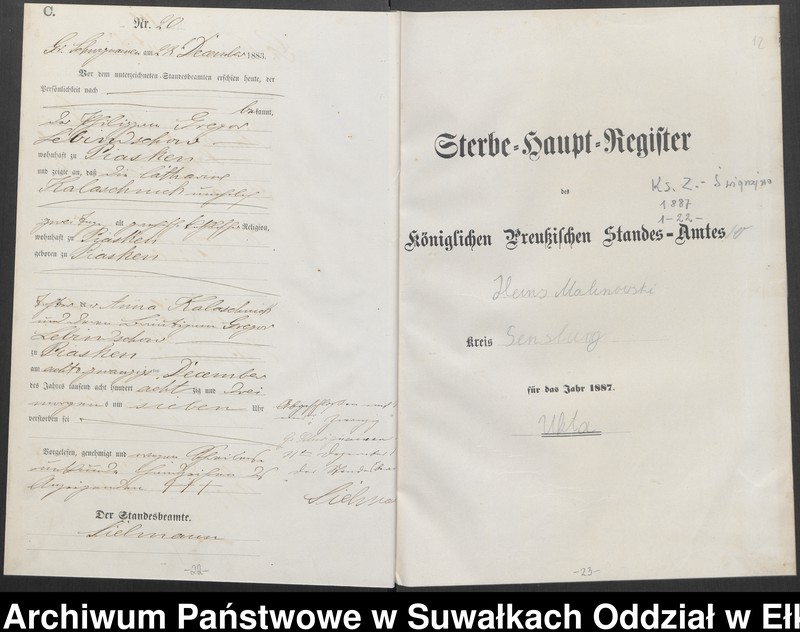 image.from.unit.number "Sterbe-Haupt-Register des Königlichen Preussischen Standes-Amtes Guszianka Kreis Sensburg"
