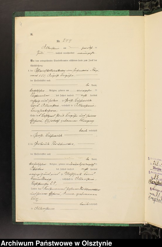 image.from.unit.number "Heirats-Haupt-Register Tom II, Nr 243-345"