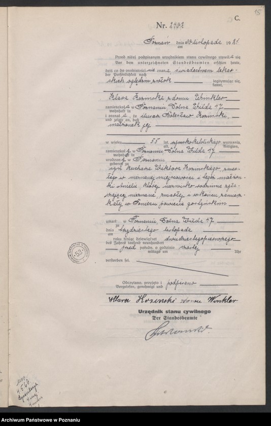 Obraz 17 z jednostki "Księga miejscowa zgonów tom V [Rejestr główny zgonów]"