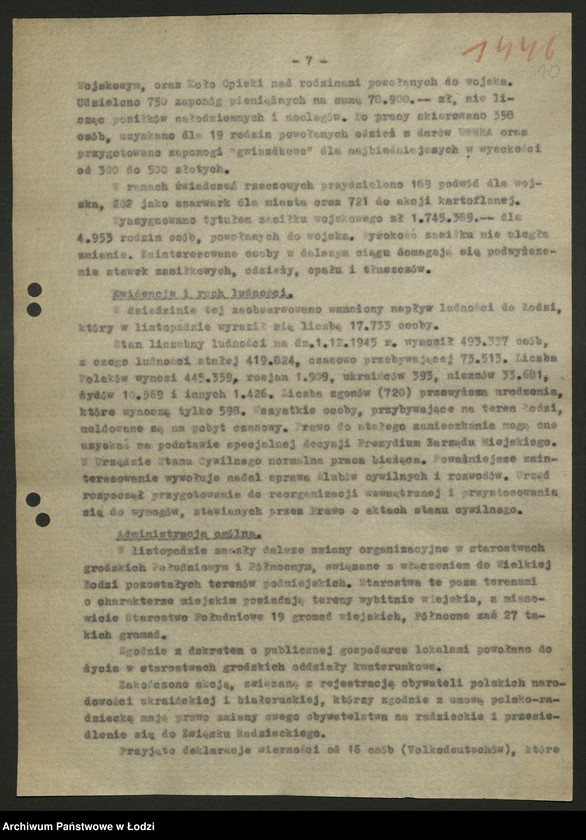 Obraz 11 z jednostki "Zarząd Miejski w Łodzi-sprawozdania, [protokoły z posiedzeń Wojewódzkiej Komisji Odbudowy, konferencji w sprawie połączenia WKOS i MKOS] [i załączniki]"