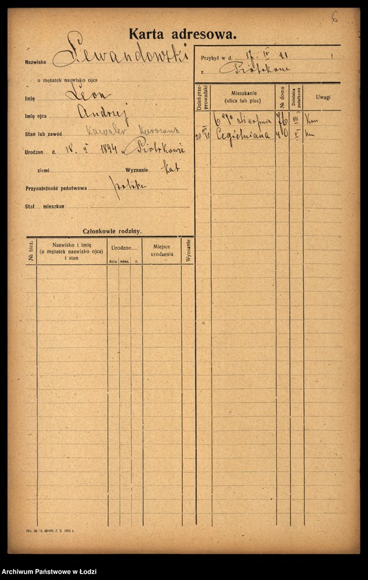 Obraz 8 z jednostki "[Spis ludności Łodzi] Lewandowski - Lewertow"