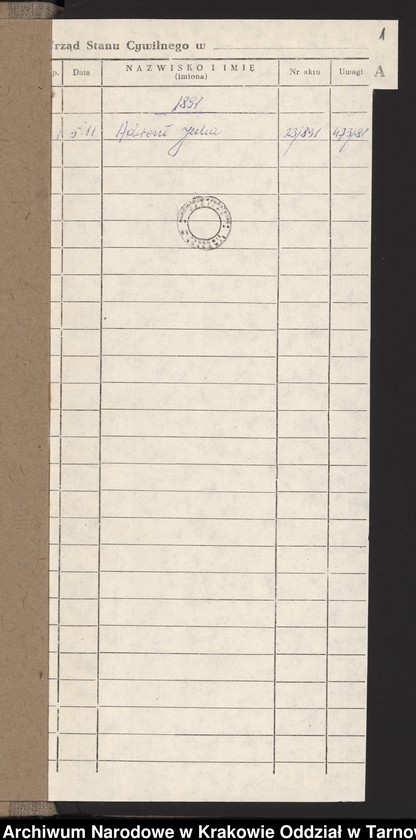 Obraz z jednostki "Skorowidz alfabetyczny do księgi urodzeń"