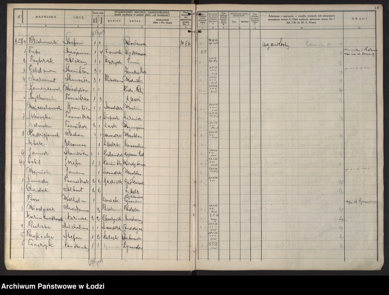 Obraz 13 z jednostki "Księga kontroli ruchu ludności (rejestr osób przybywających do gminy) Łódź, komisariat IX, ks. II, nr 3450-6450"