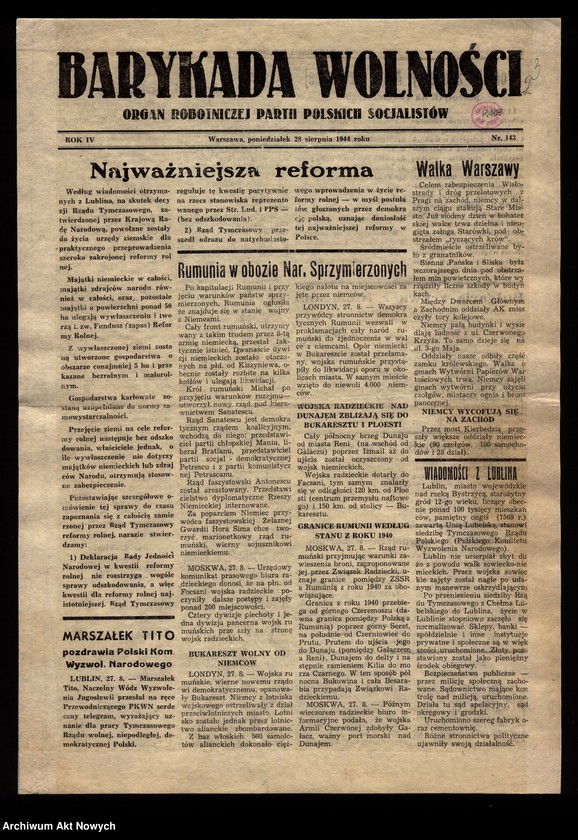 Obraz 12 z kolekcji "Powstanie warszawskie w prasie konspiracyjnej"