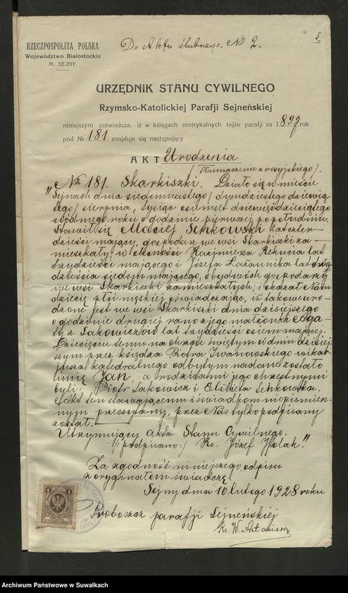 image.from.unit.number "Dokumenty Zaślubionych Smoleńskiej parafji za 1928 rok"