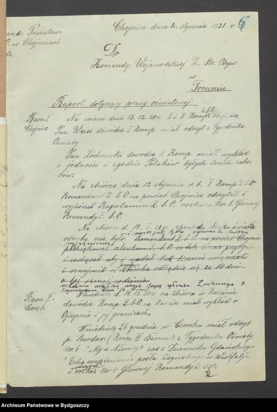 image.from.unit.number "Raporty Baonów do Komendy Powiatowej w Chojnicach o pracach oświatowych [wykładach i odczynach]"