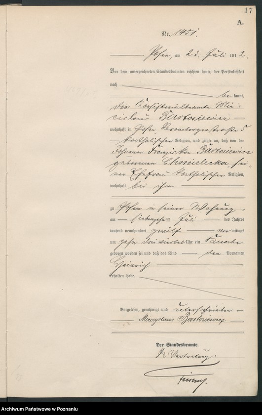 Obraz 19 z jednostki "Księga miejscowa urodzeń tom IV [Rejestr główny urodzeń]"