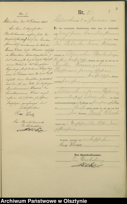 image.from.unit.number "Geburts-Haupt-Register Tom I,Nr - 399"