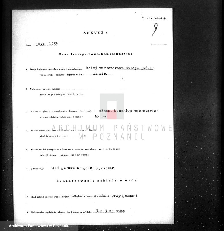 Obraz 13 z jednostki "Kwestionariusz gazowni miejskiej w Lwówku pow. nowotomyski"