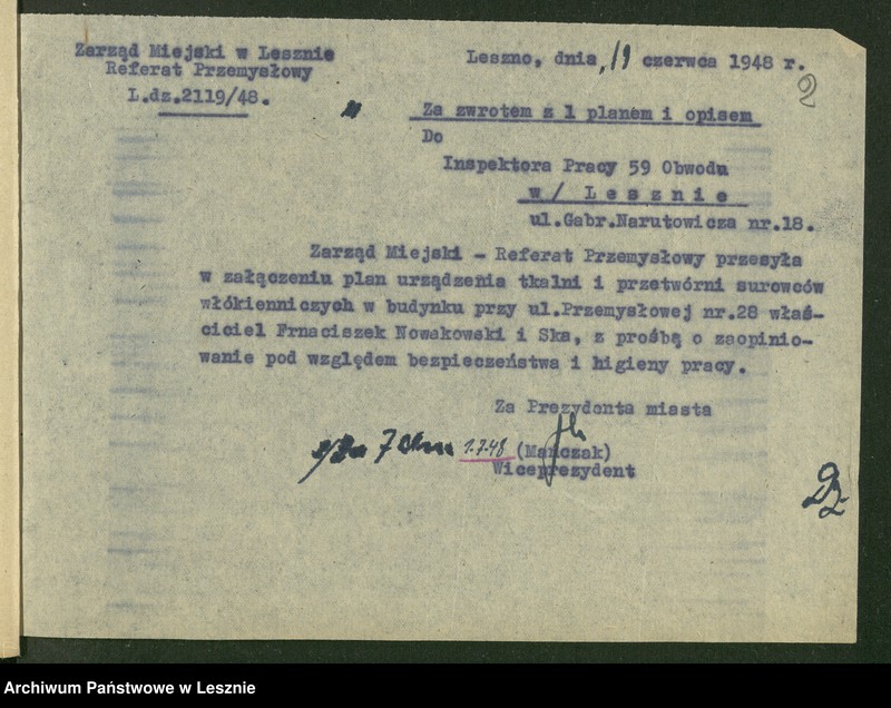 Obraz 4 z jednostki "[Przetwórnia Surowców Włókienniczych - Franciszek Nowakowski - rejestracja]"