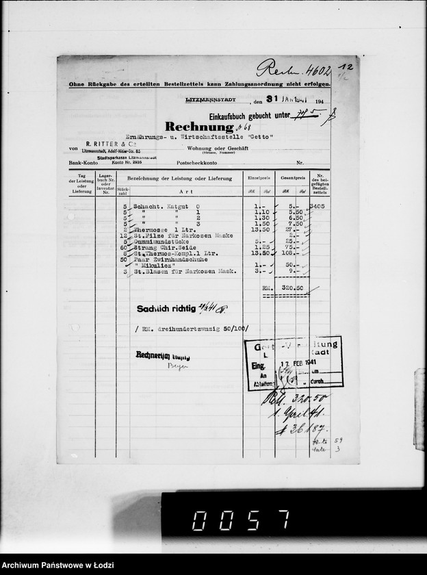 Obraz 15 z jednostki "Ritter et Co.Rechnungen [za dostawy towarów dla Getta]"