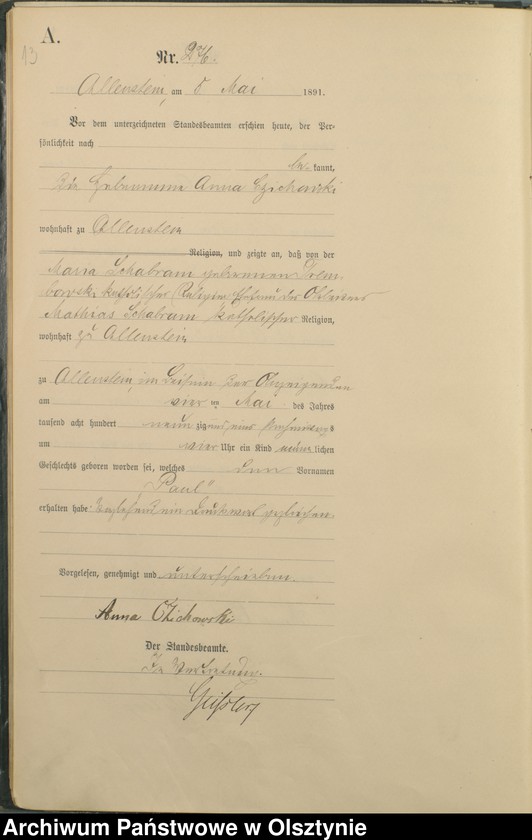 image.from.unit.number "Geburts-Haupt-Register Tom II,Nr 265 - 527"