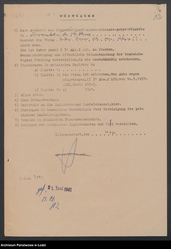 Obraz 14 z jednostki "Antoni Munser- sprzedaż towarów bawełnianych"