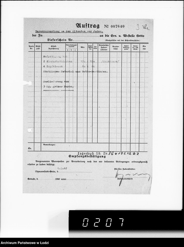 Obraz 7 z jednostki "Warenverwertung am Lager 99. [Aufträge] 7601-7640"