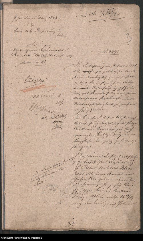 Obraz 7 z jednostki "A. betr. die Feststellung der Untertanen Verhältnisse des hier wegen Verdacht politischer Umtriebe verhaftet gewesen Robert von Wolski; Boleslaus von Wolski und den Thadeus von Wolanowski"