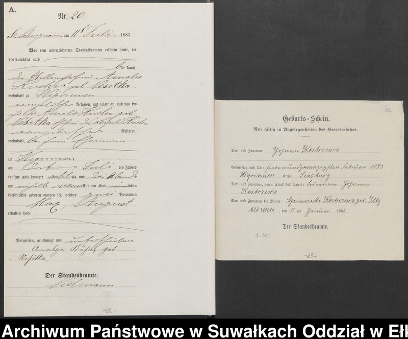 image.from.unit.number "Geburts-Haupt-Register des Königlich Preussischen Standes-Amtes Guszianka Kreis Sensburg"