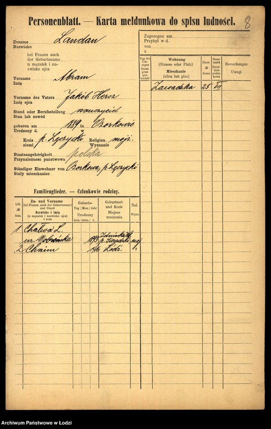 Obraz 10 z jednostki "[Spis ludności Łodzi] Landau - Landman"