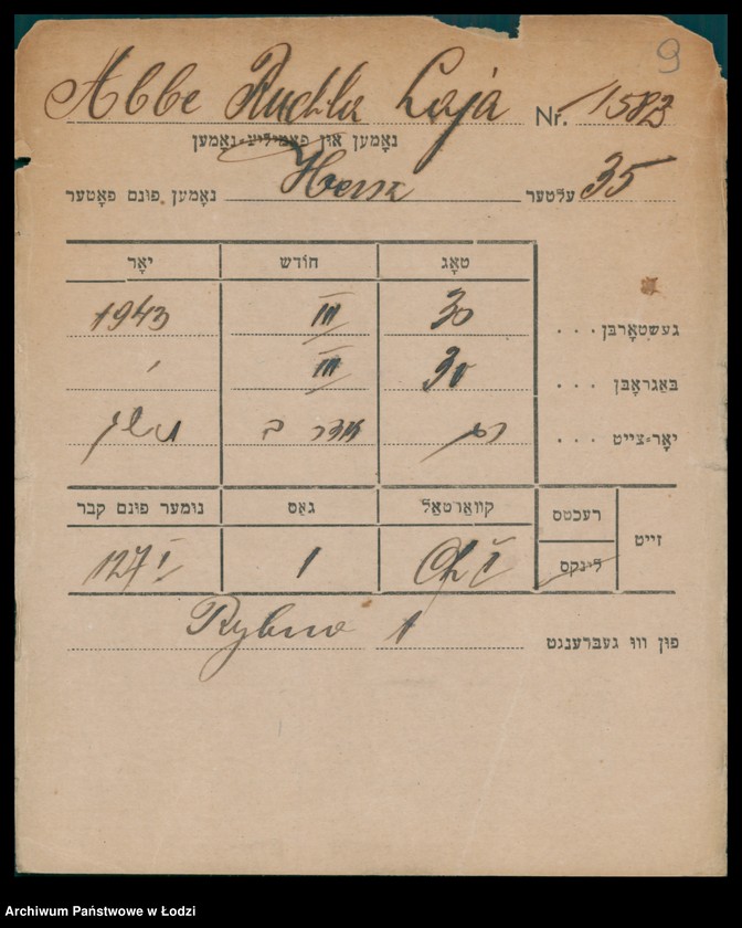 Obraz 10 z jednostki "Kartoteka osób pochowanych na cmentarzu żydowskim przy ulicy Brackiej w latach 1892-1959. Nazwiska na literę A"