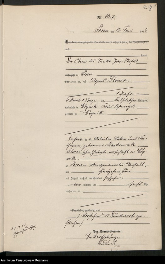 Obraz 11 z jednostki "Księga miejscowa zgonów tom III [Rejestr główny zgonów]"