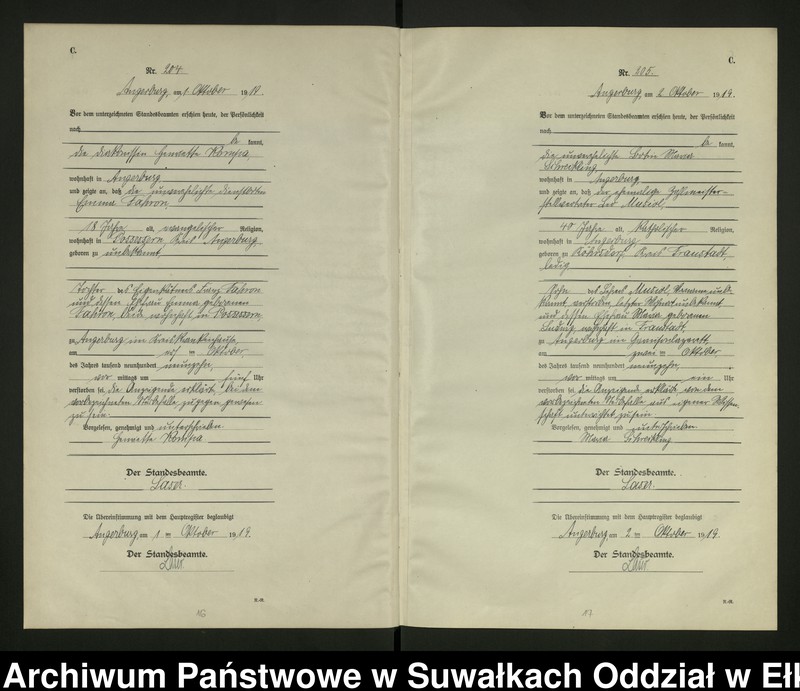 image.from.unit.number "C2. Sterbe - Register (Neben - Register) Standesamt Angerburg einschl. der Bezirke Gross Strengeln, Kehlen und Prinowen No 189 bis 272"