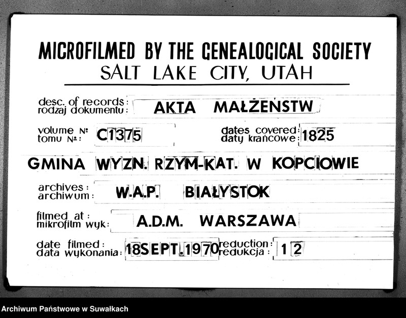 image.from.unit.number "Akta Zaślubionych Gminy Kopciowskiey Urzędnika Stanu Cywilnego na Rok 1825"