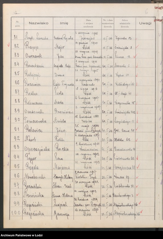 image.from.unit.number "Ewidencja dowodów osobistych wydanych przez Zarząd Miejski w Łodzi, zespół nr 6 [- nazwiska na litery N, O, R, T]"