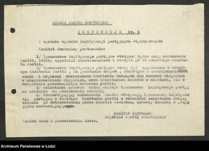 Obraz 16 z jednostki "Instrukcje, okólniki, [pisma okólne] uchwały Komitetu Centralnego"