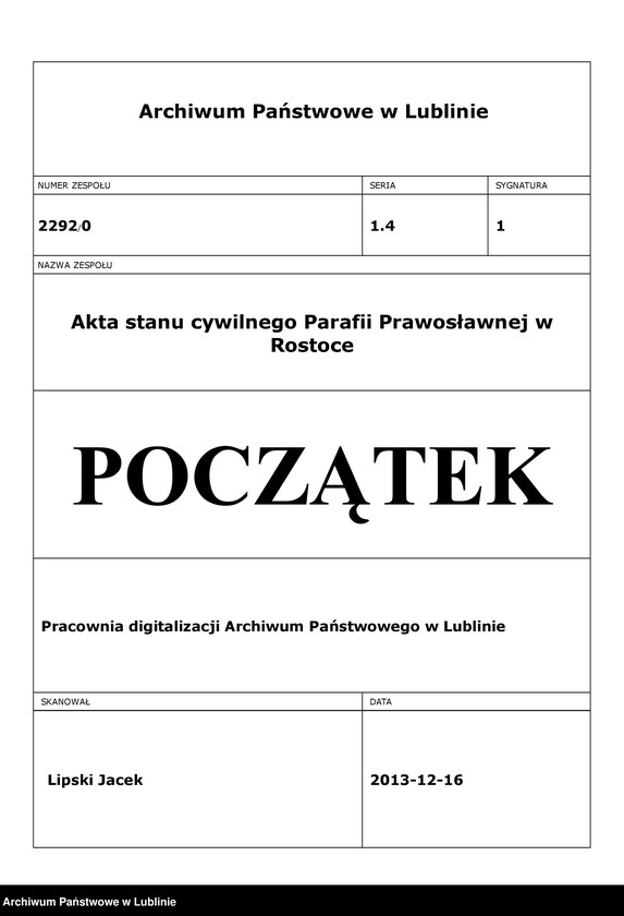 image.from.team "Akta stanu cywilnego Parafii Prawosławnej w Rostoce"