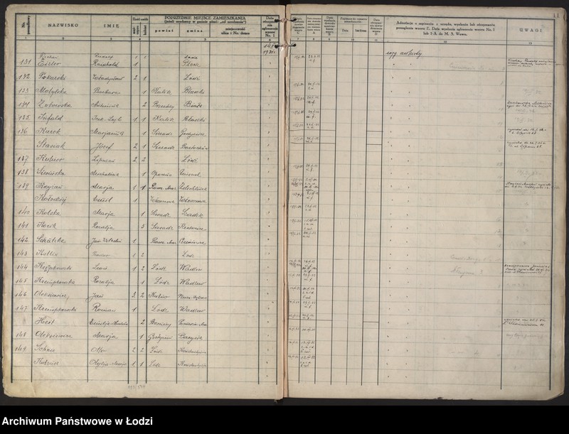 Obraz 14 z jednostki "Księga kontroli ruchu ludności (rejestr osób przybywających do gminy) Łódź, komisariat IV, ks. I, nr 1-3076"