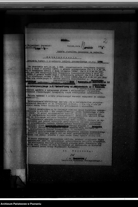 Obraz 6 z jednostki "Zatwierdzenie projektu rządzenia zakładu przemysłowego /Laboratorium Medyczno-Weterynaryjne "Medwet"/ w Poznaniu Fr. Nowakowskiego"