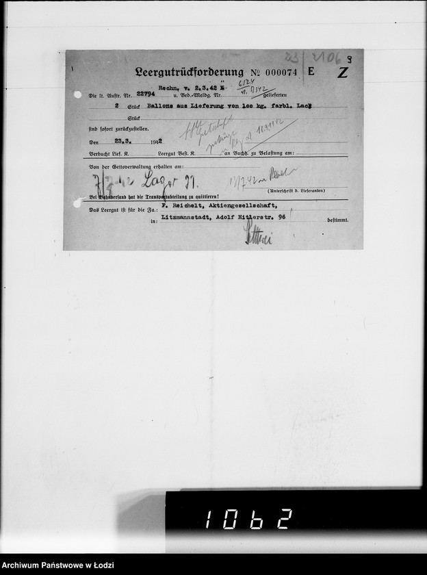 Obraz 14 z jednostki "[Leergut F.Reichelt A.G.L