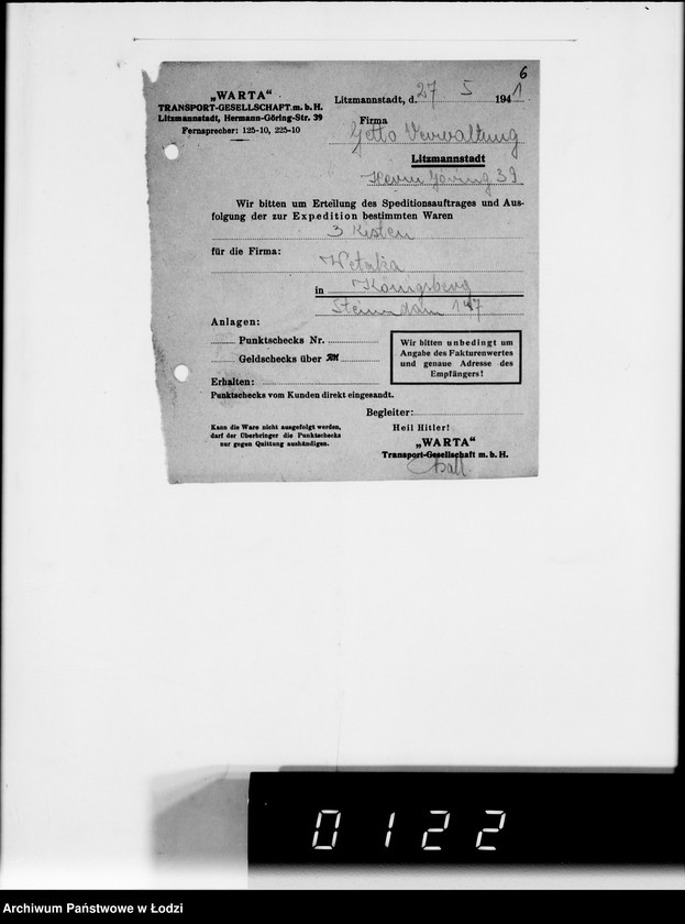 Obraz 10 z jednostki "Beschlagnahmte Sachen. Lager 39 [Kwity przesyłkowe i listy tyczące się przesyłek towarów]"