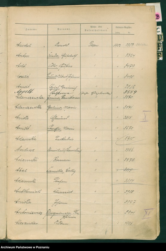 Obraz 7 z jednostki "Spis alfabetyczny [urodzeń]"