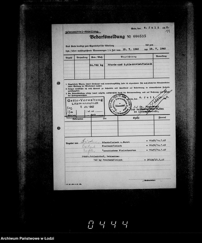 Obraz 17 z jednostki "Aufträge, [Lieferscheinen und Rechnungen] 16051-16121 [Zamówienia, rachunki, dowody dostaw, zapotrzebowania na żywność dla Getta]"