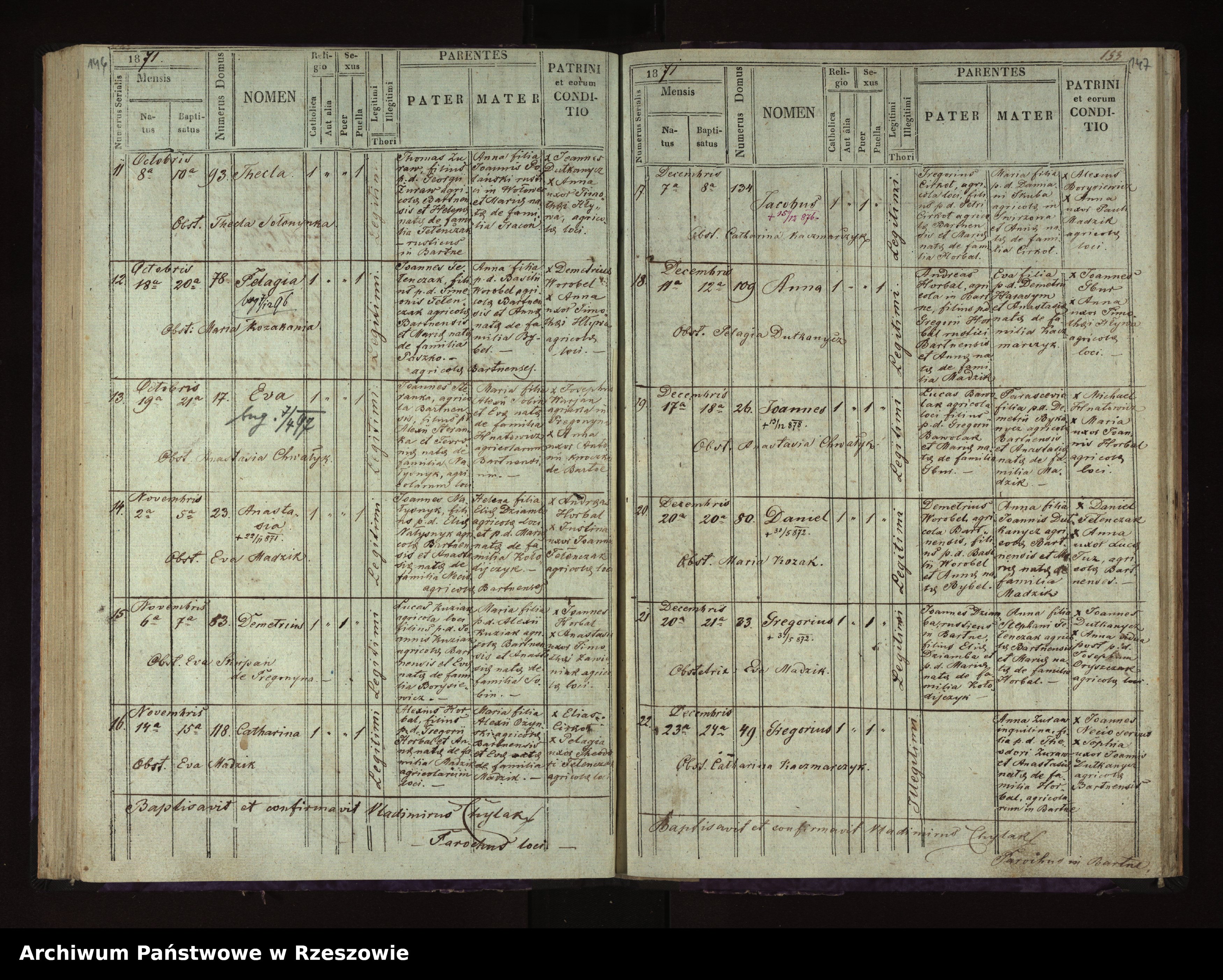 Skan z jednostki: Księga urodzeń dla miejscowości Bartne