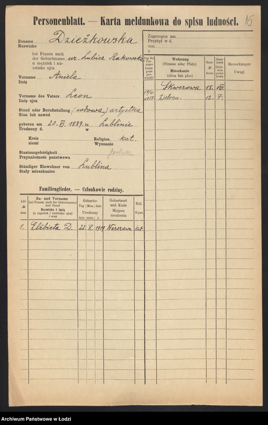 Obraz 17 z jednostki "[Spis ludności Łodzi] Dziewolecki - Dzwonkowski"
