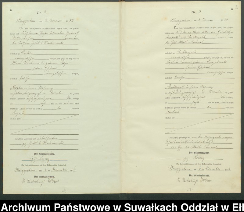 image.from.unit.number "A1.Geburts-Register [Haupt-Register] Standesamt Marggrabowa Landbezirk vol. I No.1 bis 266"