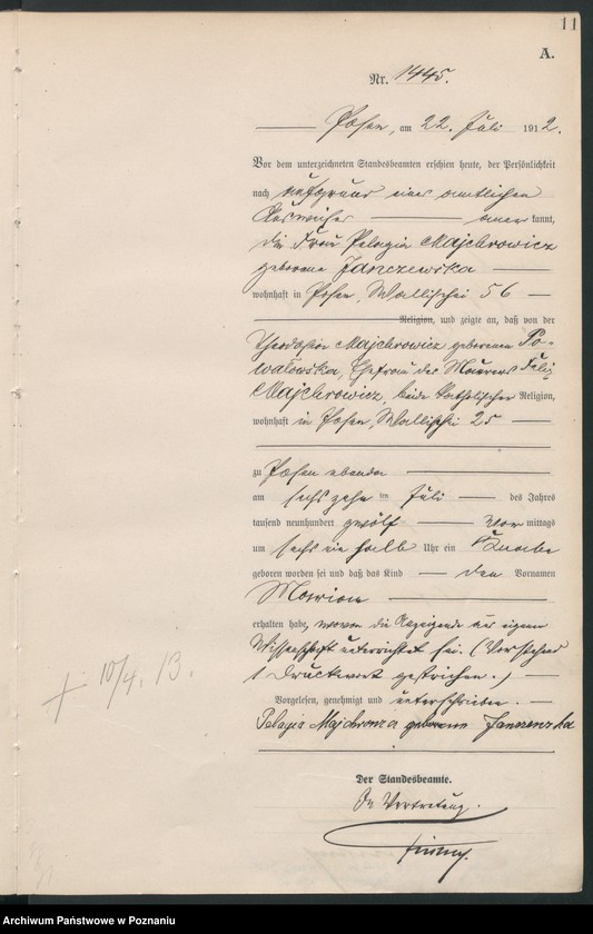 Obraz 13 z jednostki "Księga miejscowa urodzeń tom IV [Rejestr główny urodzeń]"