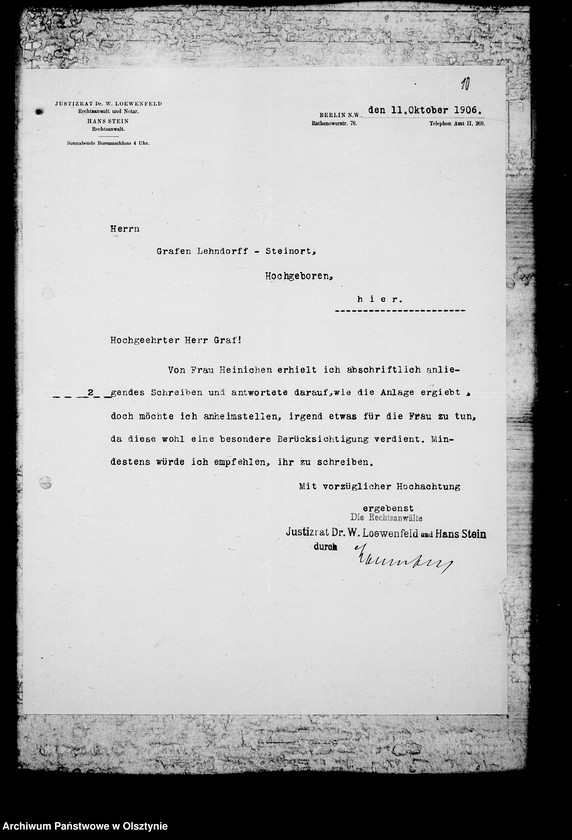 image.from.unit.number "/Korrespondenz des Justitzrats Dr. Loewenfeld- Berlin mit den Gläubigern des Gfen u. ihm selbst in sachen der Zwangsverwaltung von Steinort etc/"